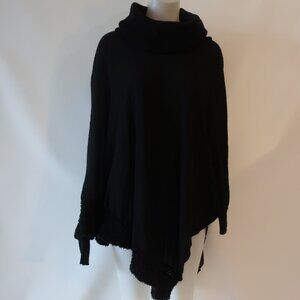 Women Vanity Black Wool Blend Dolman Sleeve Turtleneck Poncho Tunic Sweater L
